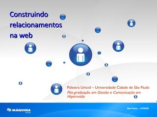 Palestra Unicid – Universidade Cidade de São Paulo Pós-graduação em Gestão e Comunicação em Hipermídia São Paulo –  07/05/08 Construindo relacionamentos  na web 