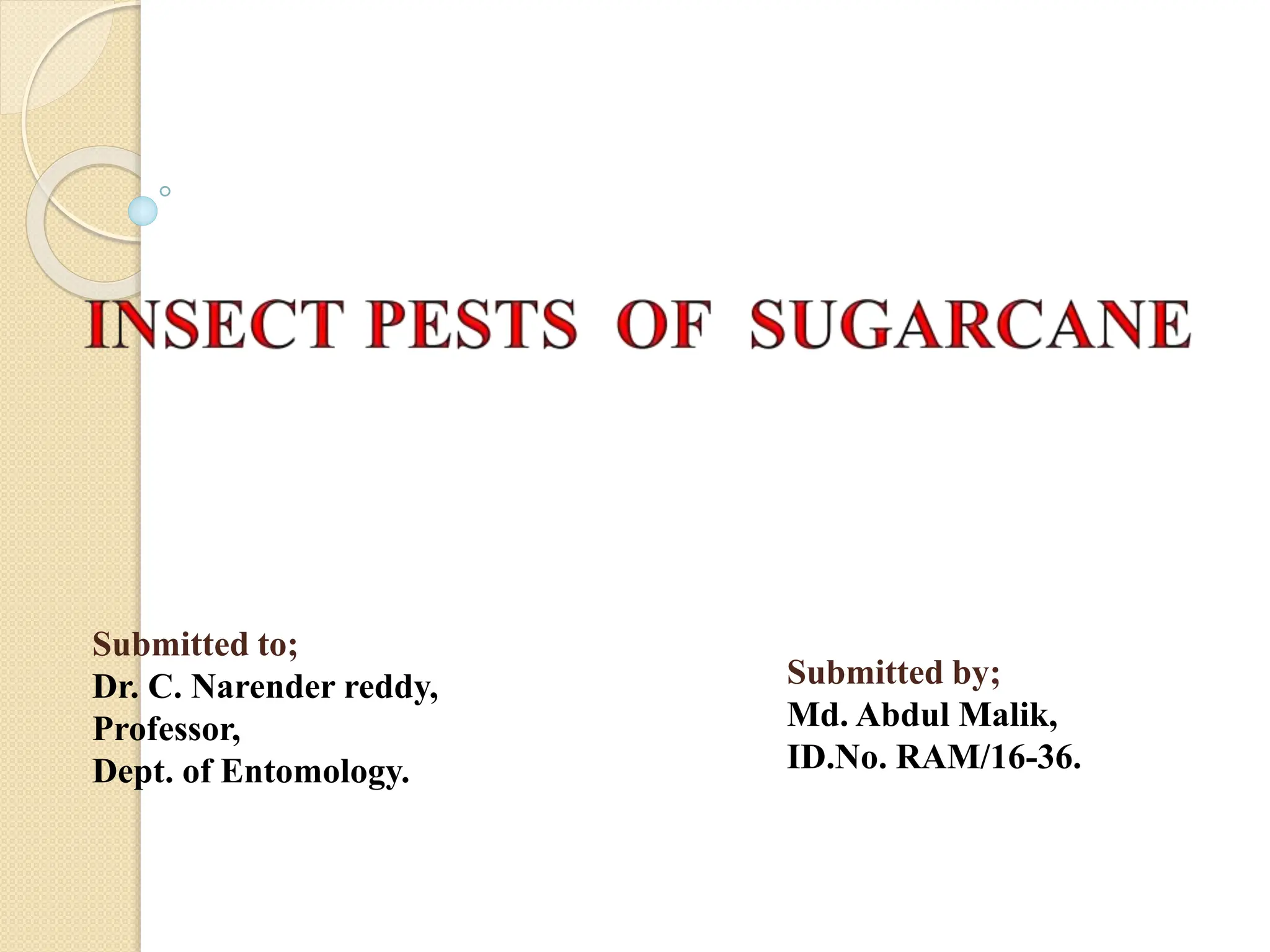 Insect pest of sugarcane crop and their management PPT