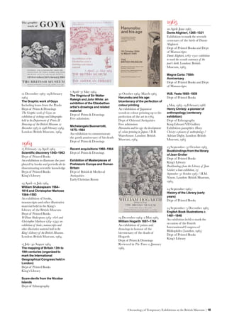 Chronology of Temporary Exhibitions at the British Museum | 18
1965
20 April–June 1965
Dante Alighieri, 1265–1321
Exhibiti...