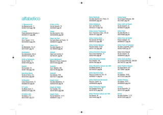 Antica Basilicata                     Antichi Sapori
      alfabetico                                                     Via della Stazione di S. Pietro, 23
                                                                     06/6380945 pag 241
                                                                                                           Via di Acqua Bullicante, 268
                                                                                                           06/270807 pag 107

      11 Massaciuccoli              Al Vino al Vino                  Antica Bottiglieria                   Antico Caffè del Brasile
      Via Massaciuccoli, 11         Via dei Serpenti, 19             Via G. da Procida, 4                  Via dei Serpenti, 23
      06/86215529 pag 136           06/485803 pag 10                 06/44233114 pag 122                   06/4882319 pag 59

      13 gradi                      Alaska                           Antica Caciara Trasteverina           Antico Forno
      Piazza Bartolomeo Romano, 4   Via Villa Severini, 30/a         Via S. Francesco a Ripa, 140 a/b      Via delle Muratte, 8
      06/83601573 pag 288           06/36298466 pag 207              06/5812815 pag 259                    06/6792866 pag 30

      360° Sud                      Albero del Pane                  Antica Enoteca Ciarla                 Antico Forno del Ghetto
      Via A. Toscani, 11/13         Via Santa Maria del Pianto, 19   Via Canzone del Piave, 3              Piazza Costaguti, 30
      06/45494816 pag 275           06/6865016 pag 68                06/5010102 pag 288                    06/68803012 pag 30

      3P                            Alberto Pica                     Antica Enoteca Manzoni                Antico Forno di Trastevere
      Via Montebello, 37a-41        Via della Seggiola, 12           Piazzale Ardigò, 27/29                Via della Lungaretta, 28/31
      06/4743497 pag 74             06/ 6868405 pag 45               06/5411535 pag 289                    06/58310598 pag 257

      AbraCalabria                  Altobelli                        Antica Erboristeria Romana            Antico Forno Roscioli
      Via Celimontana, 20/a-b       Viale Furio Camillo,10           Via di Torre Argentina, 15            Via dei Chiavari, 34
      06/64821534 pag 10            06/7803591 pag 95                06/6879493 pag 56                     06/6864045 pag 30

      Achilli al Parlamento         Alvaro Mastroianni               Antica Macelleria Annibale            Antico Gusto del Mare
      Via dei Prefetti, 15          Mercato di Piazza Testaccio      Via di Ripetta, 236                   Via di Acqua Bullicante, 286/288
      06/6873446 pag 10             06/5781639 pag 283               06/3612269 pag 34                     06/27801437 pag 109

      Agostini                      Andreotti                        Antica Macelleria Laterano dal 1892   Antico Panificio Romano
      Via Corvisieri, 30            Via A. Meldola, 388              Via Matteo Boiardo, 9                 Via Appia Nuova, 874
      06/8611060 pag 125            06/5193198 pag 293               06/70495974 pag 86                    06/7188807 pag 98

      Agricoltura Nuova             Andreotti                        Antica Norcineria Viola               Antonini
      Via Val di Perna, 315         Via Ostiense, 54/b               Piazza di Campo de' Fiori, 43         Via Sabotino, 19/29
      06/5070453 pag 307            06/5750773 pag 285               06/68806114 pag 20                    06/3725052 pag 224

      Ai Monasteri                  Angelo Feroci                    Antica Pasticceria Bernasconi         Apistica Romana
      Corso Rinascimento, 72        Via della Maddalena, 15          Piazza B. Cairoli, 16                 Via Ulpiano, 55/57
      06/68802783 pag 52            06/68307030 pag 34               06/68806264 pag 40                    06/6868004 pag 214

      Al 7 gusto                    Angolo del Gelato                Antica Pasticceria Faggiani           Archivia
      Via Monte Urano, 9            Via Trionfale, 75/c              Via Giuseppe Ferrari, 23              Via del Boschetto, 23
      06/88521870 pag 179           06/39738818 pag 236              06/39739742 pag 224                   06/4741503 pag 60

      Al Settimo Gelo               Angolo Divino                    Antica Pescheria Galluzzi dal 1894    Arcioni
      Via Vodice, 21/a              Via dei Balestrari, 12/14        Via Venezia, 26                       Via della Giuliana, 11/13
      06/3725567 pag 227            06/6864413 pag 11                06/4744444 pag 76                     06/39733205 pag 211



310                                                                                                                                           311
 