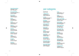 Vineria Pizzicheria Brunori
      Viale Adriatico, 156/158
      06/87179093 pag 171
                                         per categoria
      Vini e Oli Sant'Andrea             ENOTECHE                      Arcioni
      Via Sant'Andrea delle Fratte, 13                                 Via della Giuliana, 11/13
      06/6790736 pag 29                  11 Massaciuccoli              06/39733205 pag 211
                                         Via Massaciuccoli, 11
      Vini, Vizi, Virtù                  06/86215529 pag 136           Arcioni
      Piazza dell'Unità, 15                                            Via Nemorense, 57
      06/89537095 pag 213                13 gradi                      06/86206616 pag 136
                                         Piazza Bartolomeo Romano, 4
      Vino Vip                           06/83601573 pag 288           Beppe e i suoi formaggi
      Piazza Barberini, 4                                              Via Santa Maria del Pianto, 9/a-11
      06/47884020 pag 19                 AbraCalabria                  06/68192210 pag 11
                                         Via Celimontana, 20/a-b
      Vino Vip                           06/64821534 pag 10            Bernabei Liquori
      Via San Vincenzo, 15/16                                          Via Luca della Robbia, 24/28
      06/6793320 pag 19                  Achilli al Parlamento         06/57287464 pag 277
                                         Via dei Prefetti, 15
      Vinum Est                          06/6873446 pag 10             Bibenda Wine Concept
      Via Gino Capponi, 36/38                                          Via Capo d'Africa, 21
      06/7853806 pag 82                  Al Vino al Vino               06/77206673 pag 12
                                         Via dei Serpenti, 19
      Vinum Vini                         06/485803 pag 10              Birrarium Beer Shop
      Via dei Corazzieri, 32                                           Via A. Rendano, 37/39
      06/54220182 pag 290                Altobelli                     06/64812392 pag 136
                                         Viale Furio Camillo,10
      Vitis Vinifera                     06/7803591 pag 95             Bomprezzi
      Via Tor de' Schiavi, 294                                         Via Tuscolana, 904
      06/2593701 pag 106                 Angolo Divino                 06/7610135 pag 95
                                         Via dei Balestrari, 12/14
      Volpetti                           06/6864413 pag 11             Bulzoni
      Via Marmorata, 47                                                Viale Parioli, 36
      06/5742352 pag 280                 Antica Bottiglieria           06/8070494 pag 192
                                         Via G. da Procida, 4
      W il Gelato                        06/44233114 pag 122           Cantina Castrocielo
      Via Gallia, 168                                                  Viale degli Astri, 35
      06/77201192 pag 92                 Antica Enoteca Ciarla         06/5204979 pag 296
                                         Via Canzone del Piave, 3
      Zeno Santi                         06/5010102 pag 288            Casa Bleve
      Via G. Carini, 27                                                Via del Teatro Valle, 48/49
      06/5800500 pag 269                 Antica Enoteca Manzoni        06/6865970 pag 12
                                         Piazzale Ardigò, 27/29
                                         06/5411535 pag 289            Comptoir de France
                                                                       Via Vitelleschi, 20
                                                                       06/68301516 pag 240



340                                                                                                         341
 