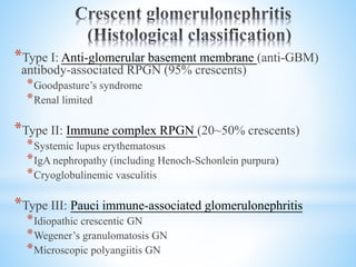 Crescentic Rpgn RAPIDLY PROGRESSIVE GLOMERULONEPHRITIS(RPGN) | PPTX