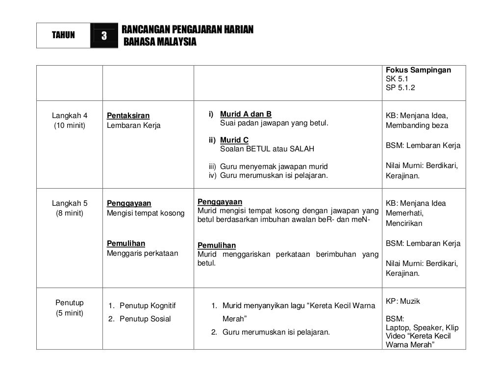RPH Bahasa Melayu KKSR Tahun 3