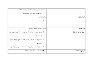 -‫اءة‬‫ر‬‫ق‬‫ار‬‫و‬‫احل‬‫وفهمها‬‫فهما‬‫دقيقا‬‫مع‬‫اعاة‬‫ر‬‫م‬‫النرب‬‫التنغيم‬‫و‬
-‫كتابة‬‫ات‬‫ر‬‫العبا‬‫املتعلقة‬‫ار‬‫و‬‫ابحل‬‫كتابة‬‫صحيحة‬
‫م‬ّ‫ل‬‫التع‬ ‫أهداف‬: ‫من‬ ‫الطلبة‬ ‫يتمكن‬
0.
‫دريس‬ّ‫الت‬ ‫طرق‬,‫الشفوية‬ ,‫ائية‬‫ر‬‫اإلستق‬ ,‫مباشرة‬‫اإلستماعية‬
‫الدراسة‬ ‫حصيلة‬‫م‬ّ‫ل‬‫التع‬ ‫/نتاج‬0.‫يعرف‬ ‫و‬ ,‫التنغيم‬ ‫و‬ ‫النرب‬ ‫اعاة‬‫ر‬‫م‬ ‫مع‬ ‫ار‬‫و‬‫احل‬ ‫أ‬‫ر‬‫يق‬ ‫أن‬ ‫الدرس‬ ‫آخري‬ ‫يف‬ ‫الطلبة‬ ‫يستطيع‬
.‫الشعبية‬ ‫اللعبة‬
2.‫األفكار‬ ‫عن‬ ‫الطلبة‬ ‫ج‬‫يستخر‬ ‫مث‬ ‫ار‬‫و‬‫احل‬ ‫يفهم‬ ‫أن‬ ‫الدرس‬ ‫آخري‬ ‫يف‬ ‫الطلبة‬ ‫يستطيع‬
.‫منها‬ ‫رئيسية‬
3..‫الفصل‬ ‫يف‬ ‫ار‬‫و‬‫احل‬ ‫من‬ ‫الكلمات‬ ‫يستخدم‬ ‫أن‬ ‫الدرس‬ ‫آخري‬ ‫يف‬ ‫الطلبة‬ ‫يستطيع‬
‫عليم‬ّ‫للت‬ ‫املعينة‬ ‫الوسائل‬‫املدرسي‬ ‫كتاب‬‫مانيال‬ ‫بطاقة‬ ,‫ورقة‬ ,A4
 