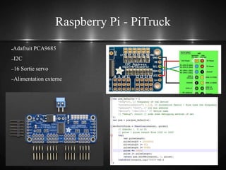 Raspberry Pi - PiTruck
●Adafruit PCA9685
–I2C
–16 Sortie servo
–Alimentation externe
 