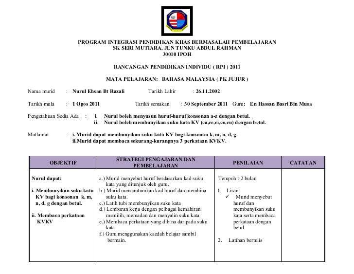 Contoh Penulisan Rpi Pendidikan Khas Taklimat Rpi Ppki Sk Pantai 2021