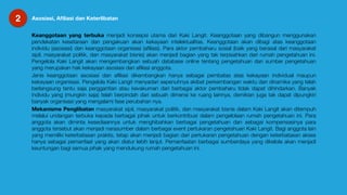 2 Asosiasi, Aﬁliasi dan Keterlibatan
Keanggotaan yang terbuka menjadi konsepsi utama dari Kaki Langit. Keanggotaan yang dibangun menggunakan
pendekatan kesetaraan dan pengakuan akan kekayaan intelektualitas. Keanggotaan akan dibagi atas keanggotaan
individu (asosiasi) dan keanggotaan organisasi (aﬁliasi). Para aktor pembaharu sosial (baik yang berasal dari masyarakat
sipil, masyarakat politik, dan masyarakat bisnis) akan menjadi bagian yang tak terpisahkan dari rumah pengetahuan ini.
Pengelola Kaki Langit akan mengembangkan sebuah database online tentang pengetahuan dan sumber pengetahuan
yang merupakan hak kekayaan asosiasi dan aﬁliasi anggota.
Jenis keanggotaan asosiasi dan aﬁliasi dikembangkan hanya sebagai pembatas atas kekayaan individual maupun
kekayaan organisasi. Pengelola Kaki Langit menyadari sepenuhnya akibat perkembangan waktu dan dinamika yang telah
berlangsung tentu saja perggantian atau kevakuman dari berbagai aktor pembaharu tidak dapat dihindarkan. Banyak
individu yang (mungkin saja) telah berpindah dari sebuah dimensi ke ruang lainnya, demikian juga tak dapat dipungkiri
banyak organisasi yang mengalami fase perubahan nya.

Mekanisme Penglibatan masyarakat sipil, masyarakat politik, dan masyarakat bisnis dalam Kaki Langit akan ditempuh
melalui undangan terbuka kepada berbagai pihak untuk berkontribusi dalam pengelolaan rumah pengetahuan ini. Para
anggota akan diminta kesediaannya untuk menghibahkan berbagai pengetahuan dan sebagai kompensasinya para
anggota tersebut akan menjadi narasumber dalam berbagai event pertukaran pengetahuan Kaki Langit. Bagi anggota lain
yang memiliki keterbatasan praktis, tetap akan menjadi bagian dari pertukaran pengetahuan dengan keterbatasan akses
hanya sebagai pemanfaat yang akan diatur lebih lanjut. Pemanfaatan berbagai sumberdaya yang dikelola akan menjadi
keuntungan bagi semua pihak yang mendukung rumah pengetahuan ini.
 