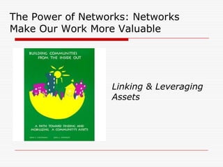 The Power of Networks: Networks
Make Our Work More Valuable




                  Linking & Leveraging
                  Assets
 