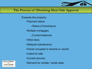 The Process of Obtaining Short Sale Approval

     Evaluate the property:
         •Payment status.
             oStatus o...