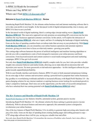 Rapid Profit Machine (RPM 3.0) | PDF