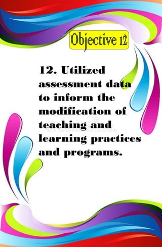 12. Utilized
assessment data
to inform the
modification of
teaching and
learning practices
and programs.
 