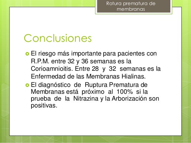RPM RUPTURA PREMATURA DE MEMBRANA CHILE 2014 RPM RUPTURA PREMATURA DE MEMBRANA CHILE 2014