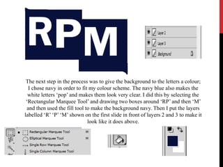 The next step in the process was to give the background to the letters a colour;
I chose navy in order to fit my colour sc...