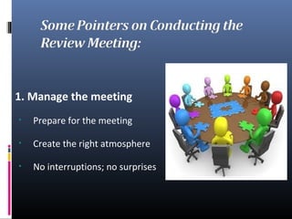 1. Manage the meeting
• Prepare for the meeting
• Create the right atmosphere
• No interruptions; no surprises
 