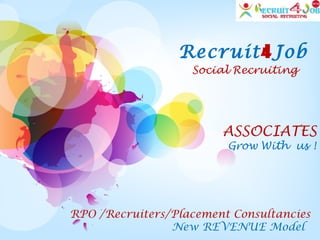 Recruit4Job
Social Recruiting
ASSOCIATES
Grow With us !
RPO /Recruiters/Placement Consultancies
New REVENUE Model
 