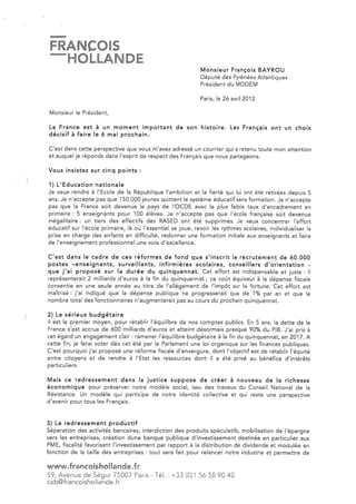 Réponse de Hollande à  Bayrou