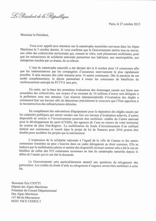 Lettre de François Hollande à Éric ciotti