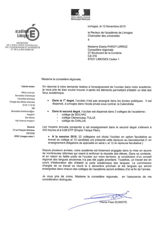Réponse recteur Limoges