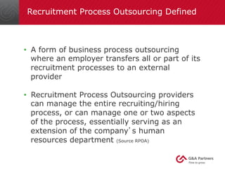Recruitment Process Outsourcing Defined
	
  
	
  
	
  
	
  
	
  
	
  
	
  
	
  
•  A form of business process outsourcing
...