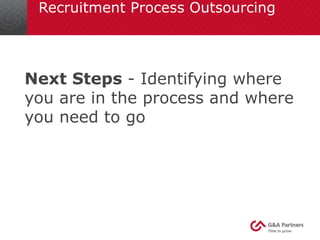 Recruitment Process Outsourcing 
Next Steps - Identifying where 
you are in the process and where 
you need to go 
 