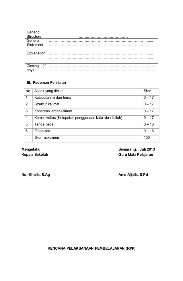 RPP BAHASA INGGRIS XII SMT 1 2013