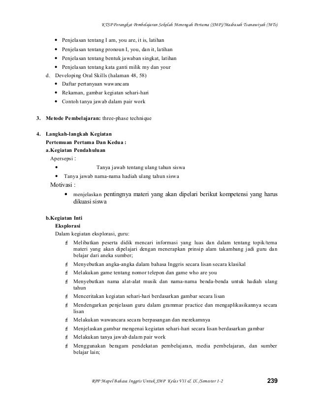 Rpp. bahasa inggris kelas 7 smp m ts