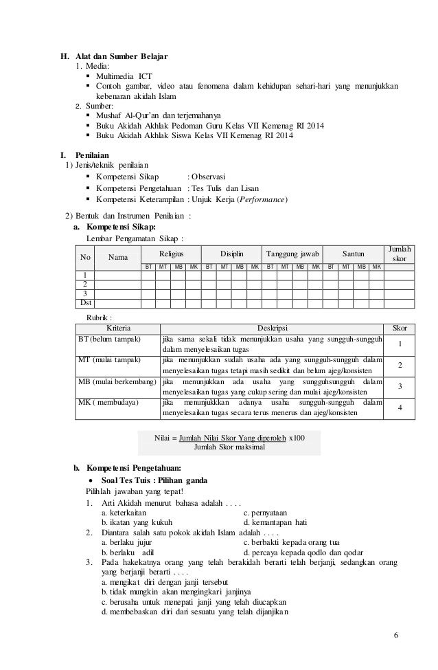 110 Contoh Soal Akidah Akhlak Kelas 4 Semester Genap