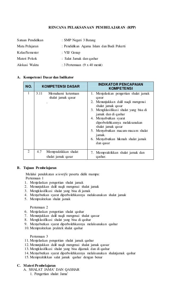 Rpp Bab 11 Shalat Jamak Dan Qashar