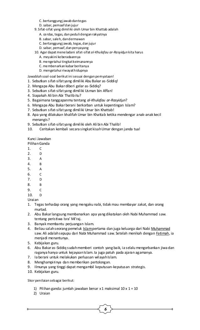 Soal Kelas 6 Pilihan Ganda Tentang Khulafaur Rasyidin