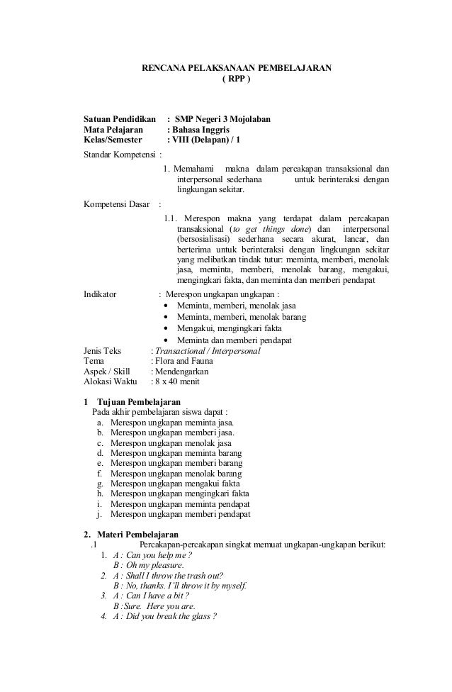 Rpp Bahasa Inggris Tentang Greeting Card Kelas 8 Revisi Id