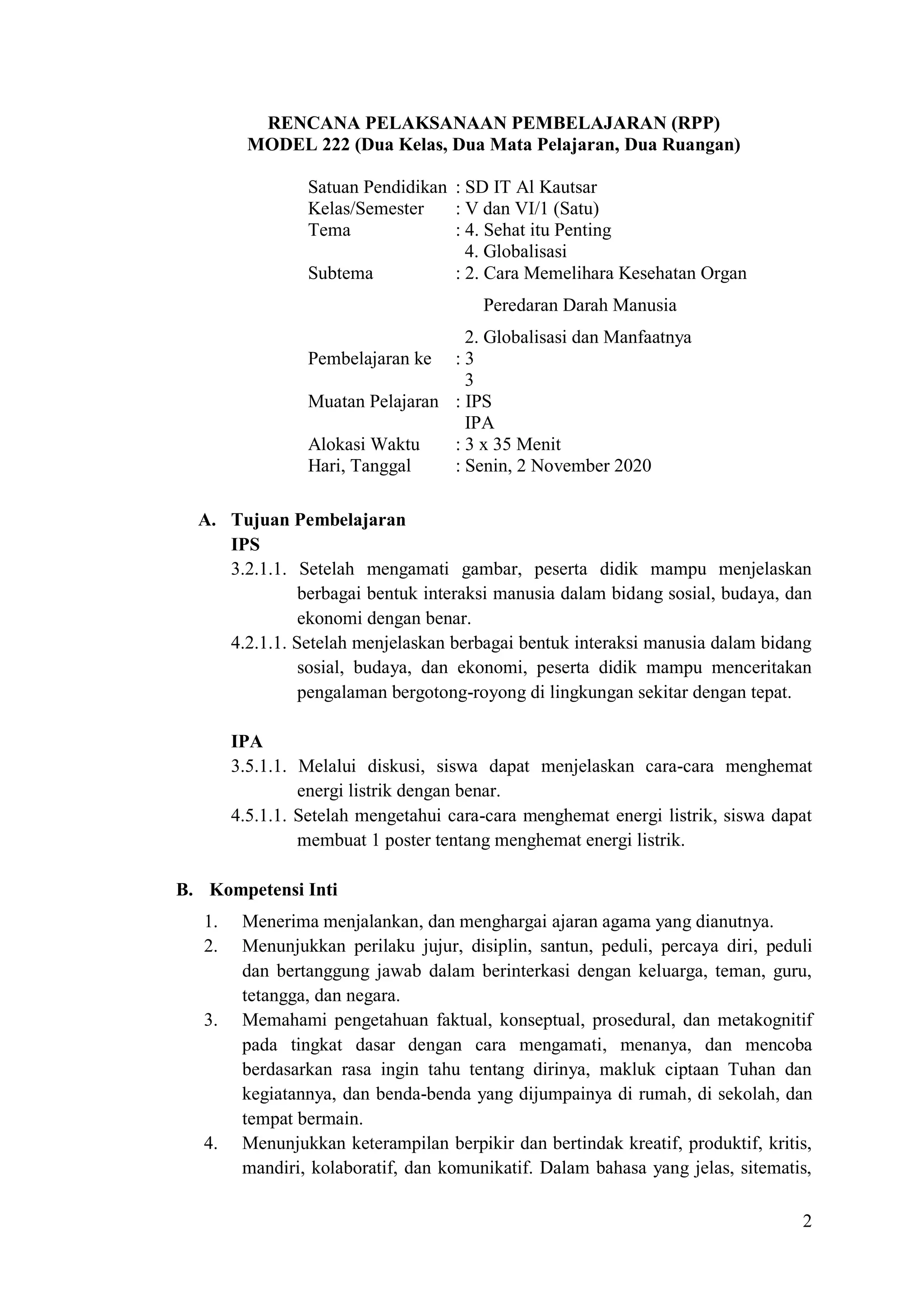 rpp kelas rangkapmodel-222 belajar sekolah | PDF
