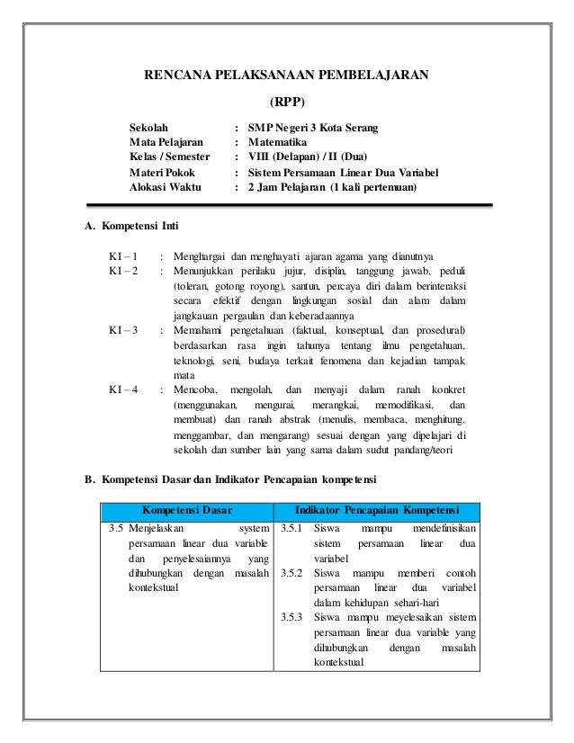 Rpp Menyelesaikan Spldv