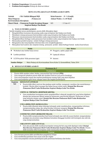 RPP 1. Semester 1 prakararya dan kewirausahaan | DOCX