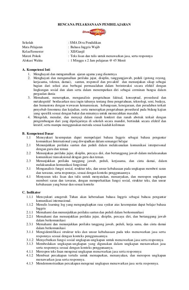 Rpp bahasa inggris smp kurikulum 2013 edisi revisi