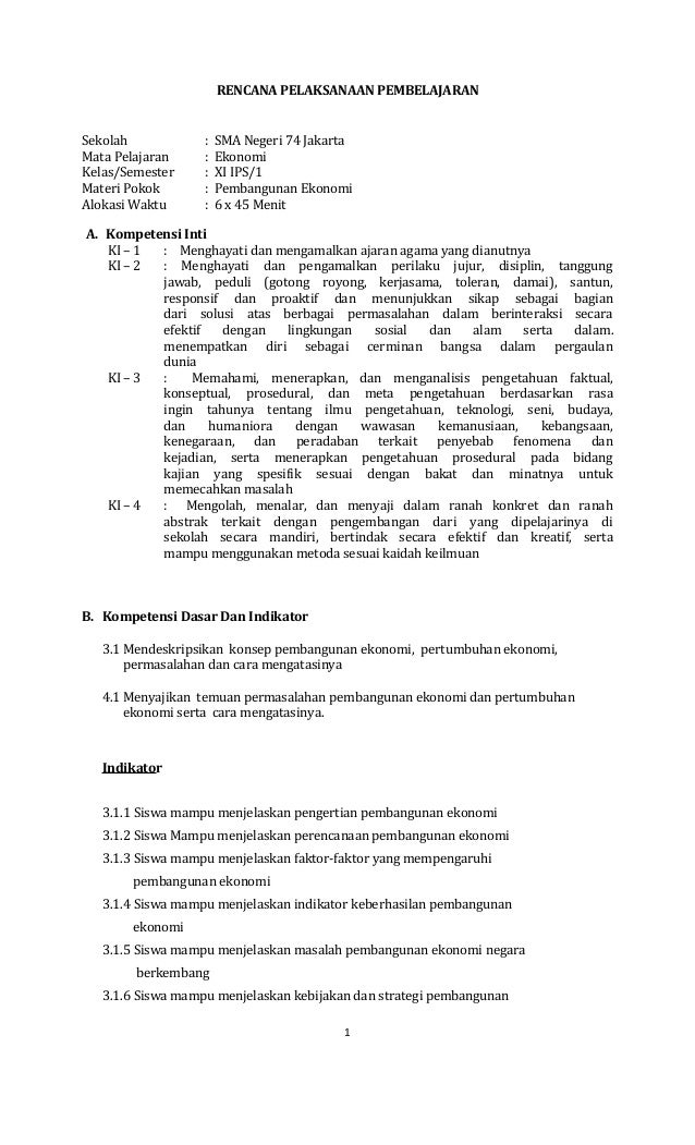 Rpp 1 Pembangunan Ekonomi