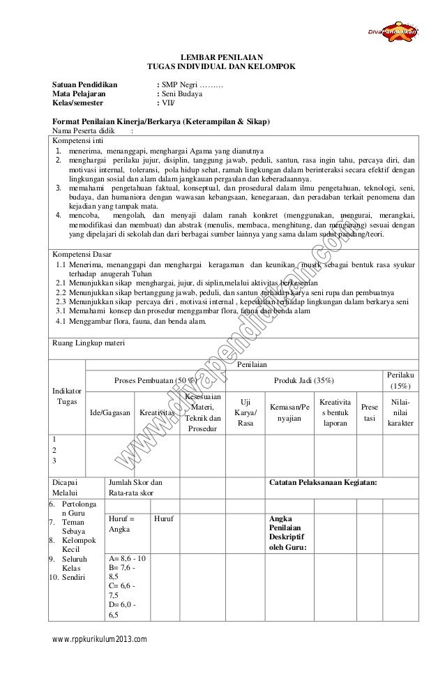 Rpp 1 Seni Budaya Seni Rupa Kelas 7 Smp Kurikulum 2013