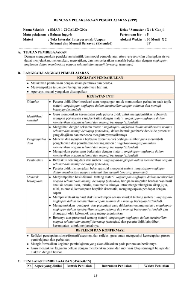 RPP 2 BDR- Teks Interaksi Interpersonal_ Ucapan Selamat dan Memuji