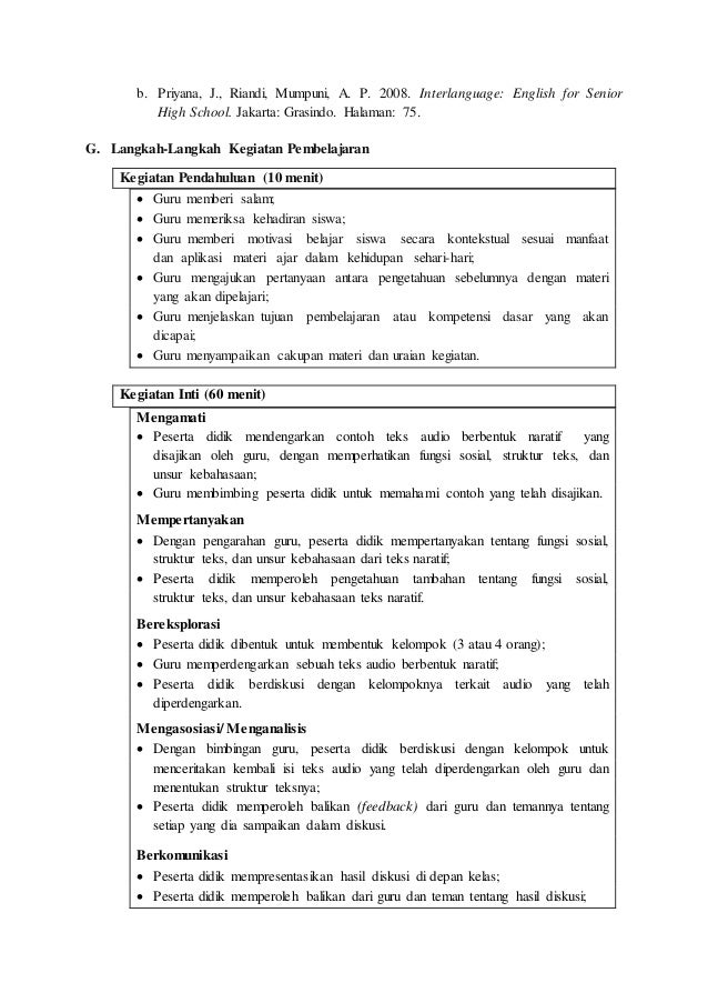 Rpp Bahasa Inggris SMK kelas X teks Narative