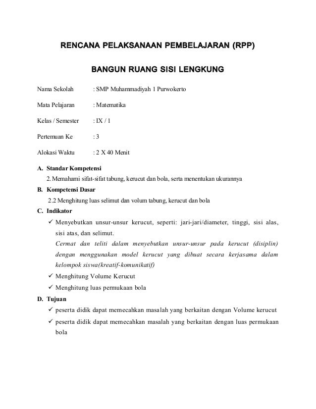 Rpp 3 bangun ruang sisi lengkung Rpp 3 bangun ruang sisi lengkung