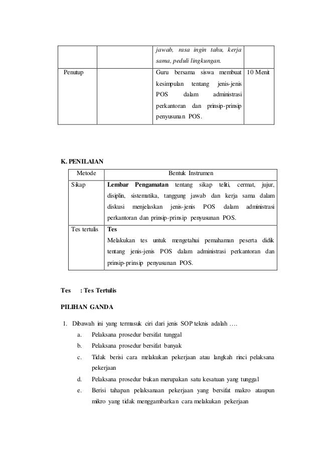 Jenis Jenis Sop Dalam Administrasi Perkantoran