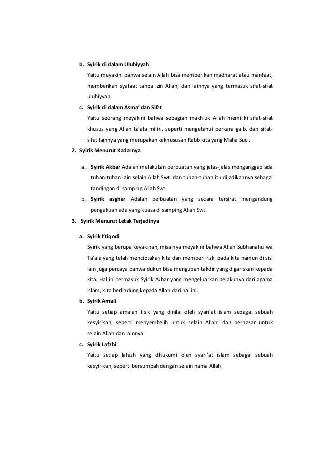 Contoh Perbuatan Syirik Dalam Kehidupan Sehari Hari Guru