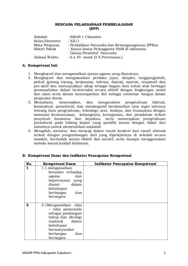 Rpp Bab 1 Ppkn Sma Kelas Xii Kurnas