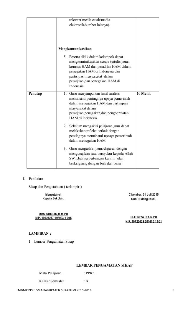 Rpp Bab 1 Ppkn Sma Kelas X Kurnas