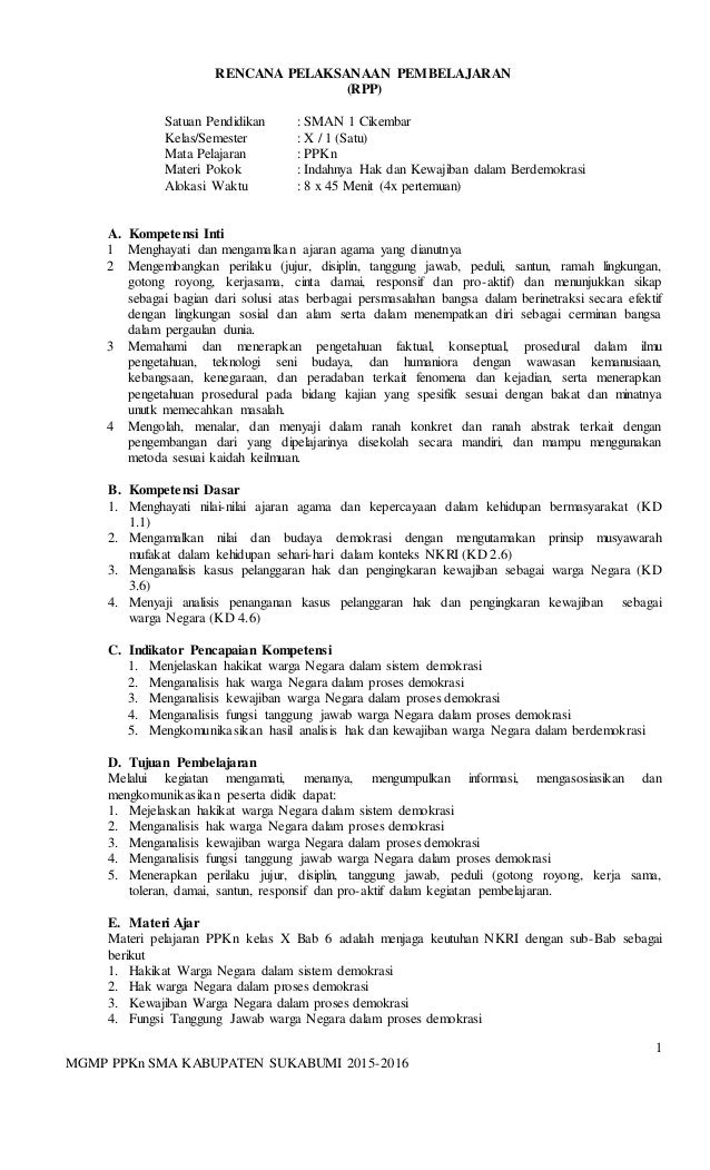 Rpp Bab 4 Pkn Kelas 10 Kurikulum 2013 Masnurul
