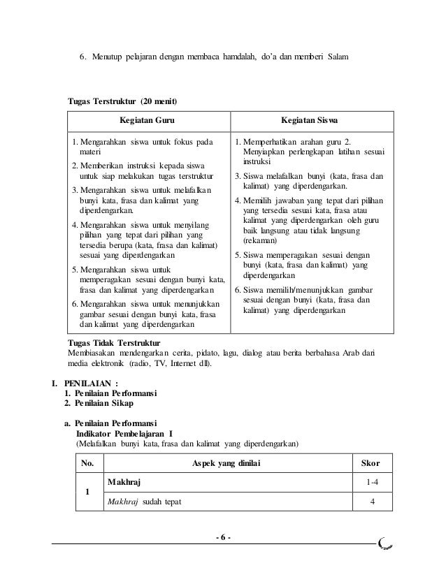 Rpp Bahasa Arab Mts Kelas Vii