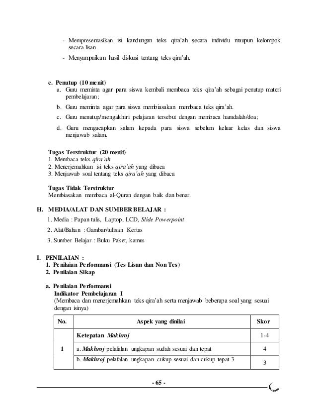 RPP Bahasa Arab MTS Kelas VII