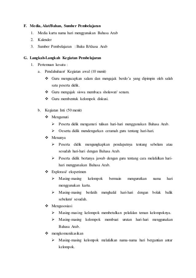 Rpp Bahasa Arab Mi Miftahul Falah Nurul Mahmudah S Pd I