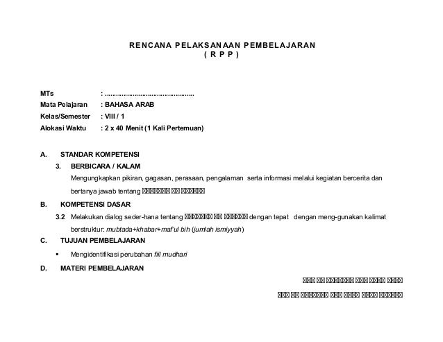Rpp bahasa arab m ts kelas 8 semester 1