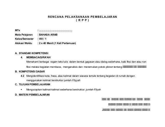 Rpp bahasa arab m ts kelas 8 semester 1