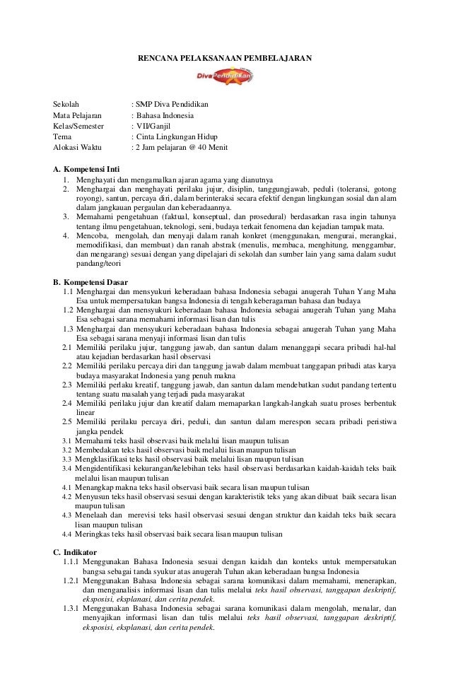 Rpp Bahasa Indonesia Kelas 7 Edisi 2015 Kurtilas Kurnas Rpp Diva Pe